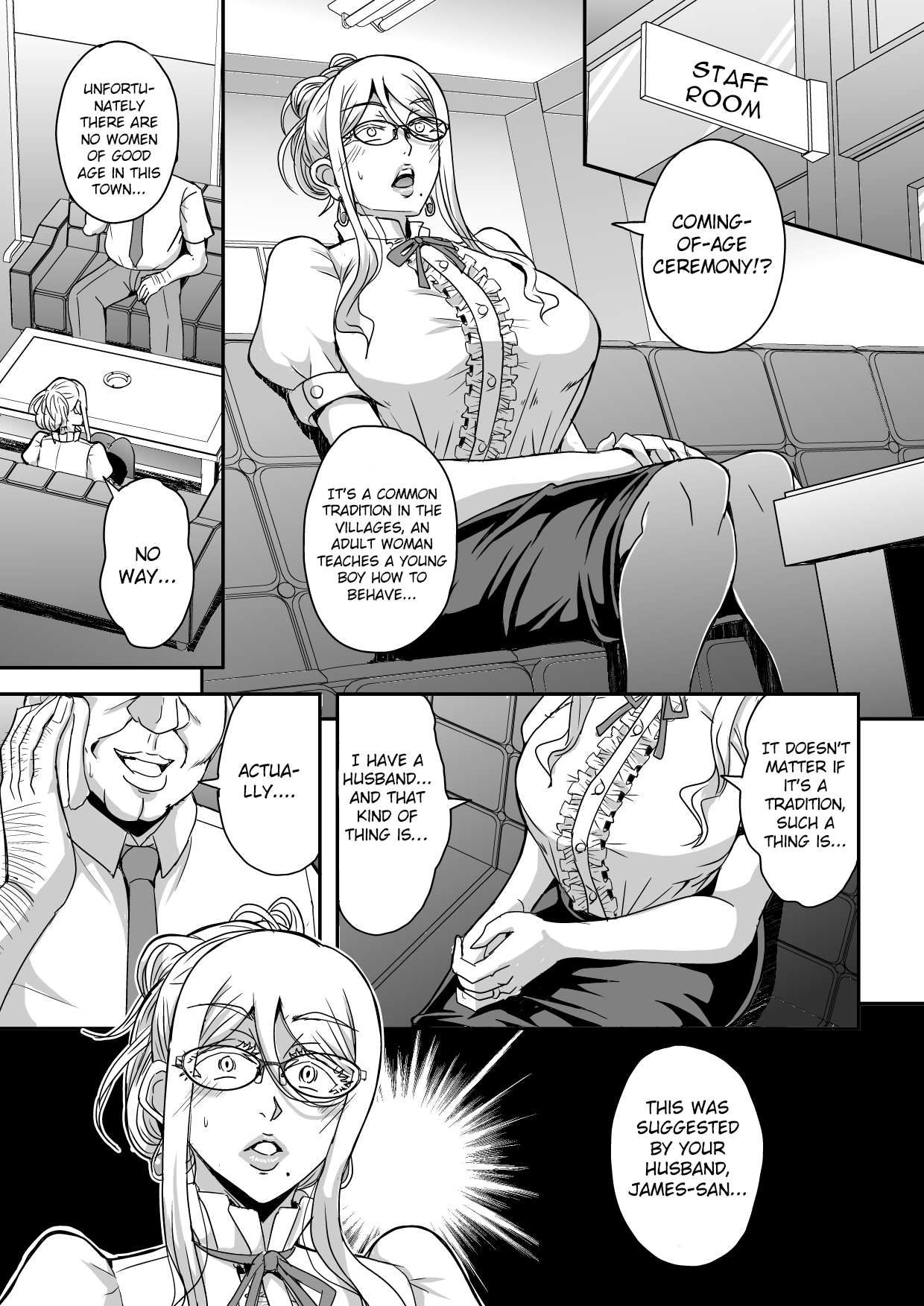 Bakunyuu Hitozuma Kinpatsu Gaikokujin Jokyoushi ga Mura no Inshuu de Kasshoku Shota no Fudeoroshi o Suru Hanashi - Page 4