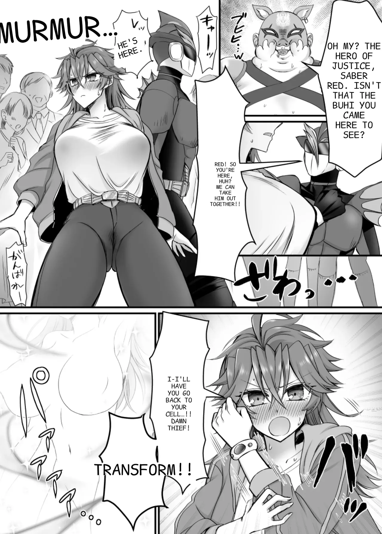 [Amaia Okashi Seisakusho (Moegi Oji-san)] Saber Red ~Seigi no Zako Onna Sentouin Hero~ | Saber Red: The Heroic Female Combatant of Justice [English] page 30 original parody - rough translation big breasts hentai manga - read online free