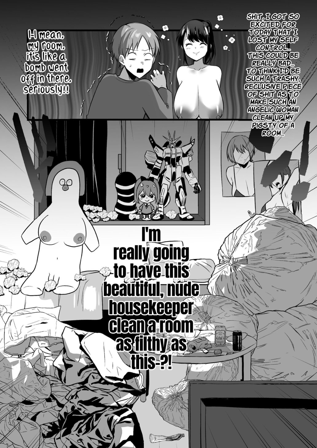[Atelier TODO (Kawai, TODO Kantoku)] [Zenra de Kaji Daikou] Hitozuma Kaseifu-san ga Hikikomori de Motenai Boku ni Yasashiku Shite kureta | Naked Housework Agency ~The Married Housekeeper Treated Shut-in Uncool Me So Very Kindly~ [English] [Kusanuu] - Page 9
