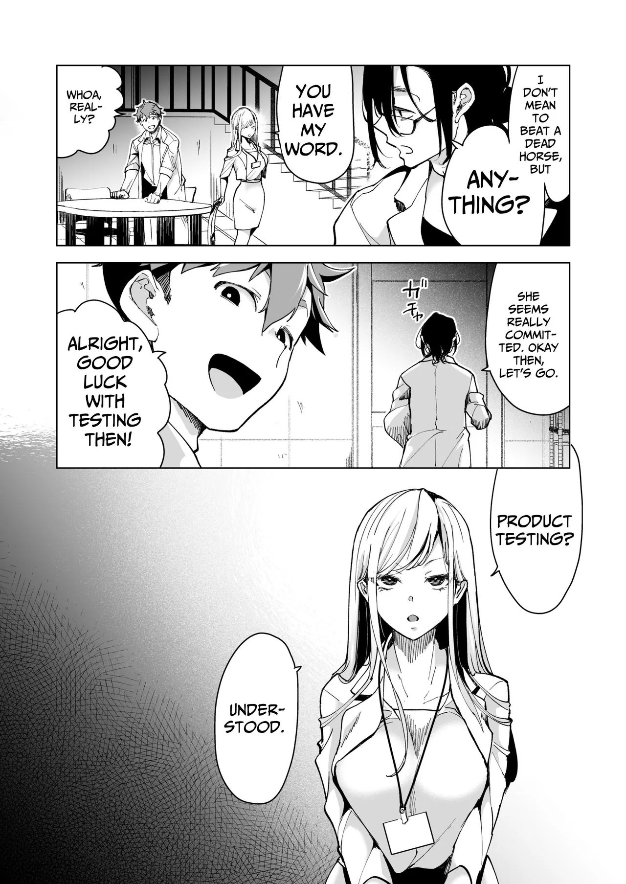 [Face Look Ponpon (Mogiri Ochigi)] Ai Gangu no Onna ~Tokumei Kaihatsu-bu no Otoko Futari ni Gangu ni Sarete Rinri ga Houkai~ | Turned into a Sex Toy?! Goodbye Morals!! Product Testing for the Secret R&D Department [English] [Kabedon] page 18 original parody - sole female rough translation hentai manga - read online free