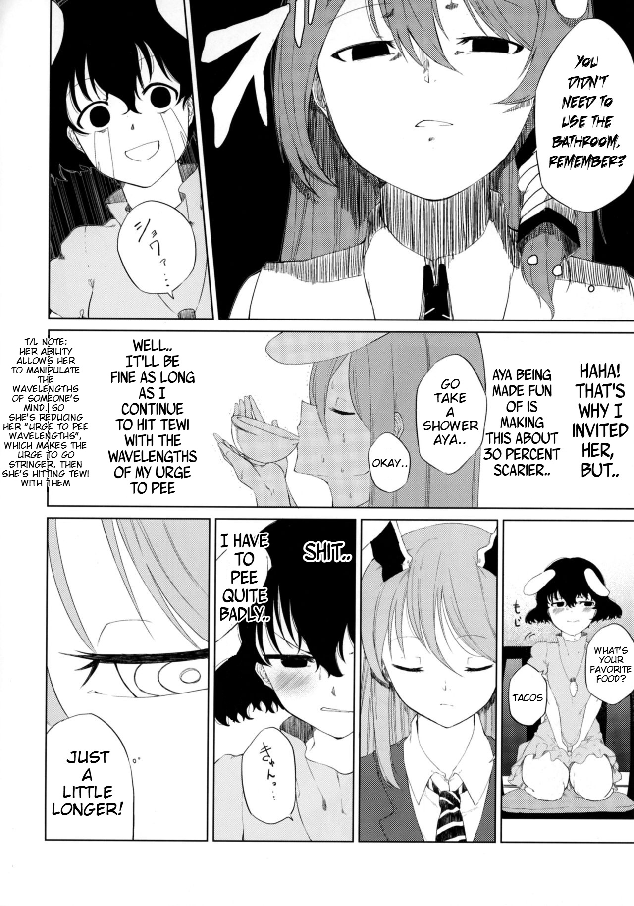 Aya to Tewi to Sanae to Udonge ga Omorashi Suru Hon!! page 15 featuring sanae kochiya touhou project parody - females only urination hentai manga - read online free