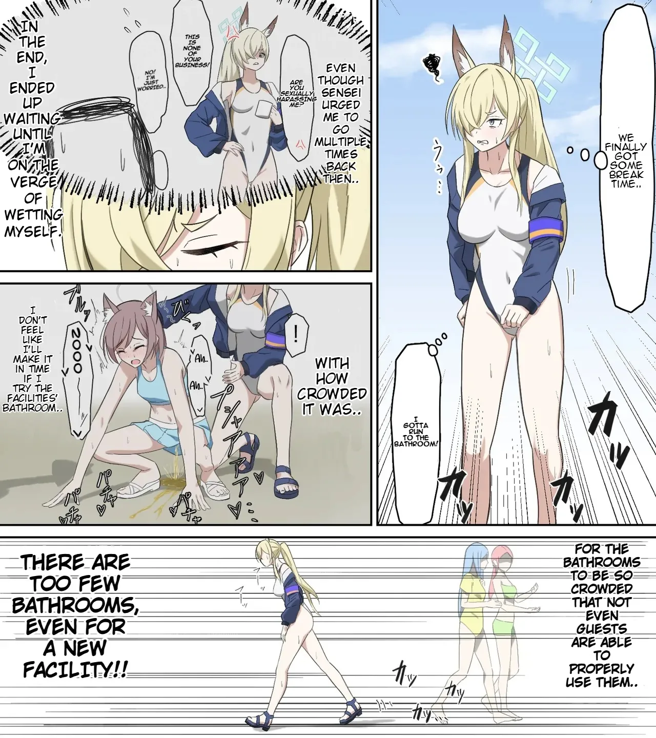 saving peeing! page 14 featuring sensei blue archive parody - swimsuit urination hentai manga - read online free
