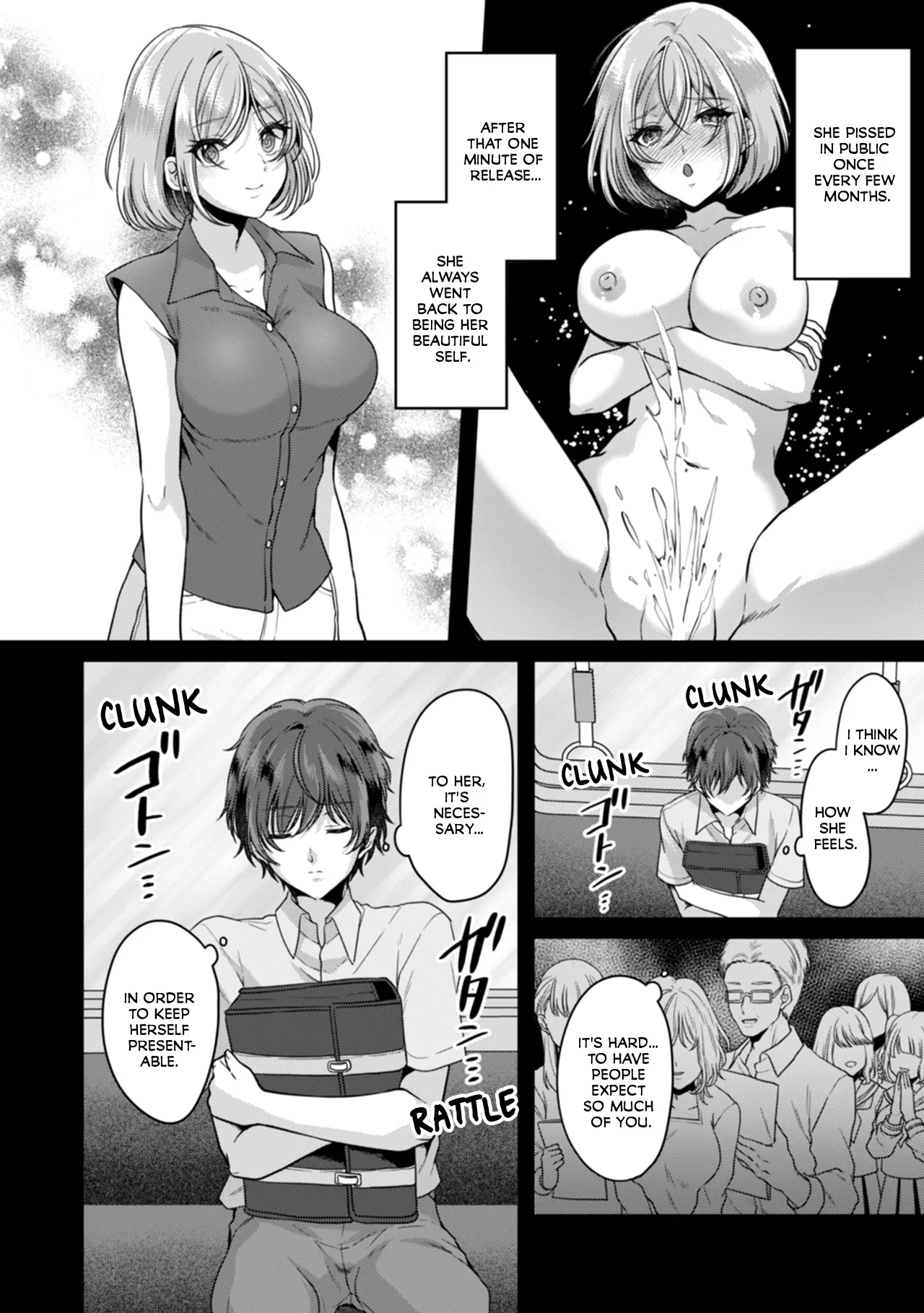 Manin Densha de Shikkin Sunzen!? Chikan Danshi no Ijiwaru na Yubi de Ikasare Tsuzuketa OL | Almost Pissing on a Crowded Train?! #1-10 page 203 - big breasts chastity belt hentai manga - read online free