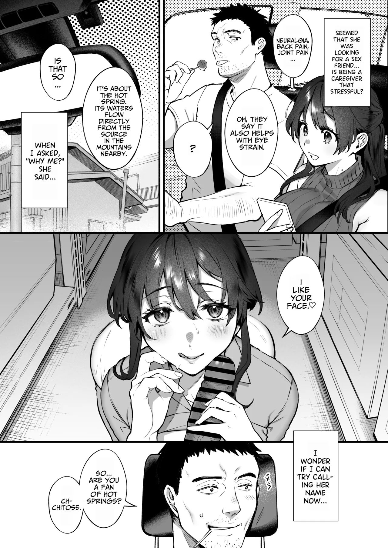 [Okinaga Umanosuke] Shikatte Yurushite Atama o Nadete ~Bakunyuu Seiso na Kaigoshi ga Oji-san Daisuki na Riyuu~ | Scold her, forgive her, pat her on the head. ~The Reason Why the Busty and Neat Caregiver Loves Older Men~ [English] page 10 original parody - sole female sole male hentai manga - read online free