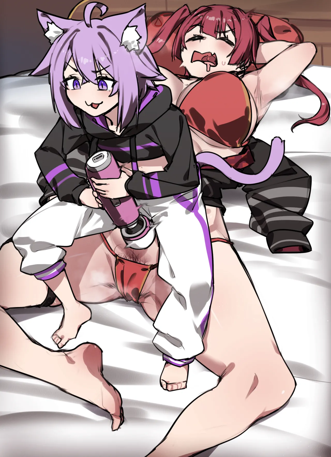 電マを否定されるおかゆと寝てる間に人間電マオナホにされる船長 page 21 featuring houshou marine hololive parody - big breasts mosaic censorship hentai manga - read online free