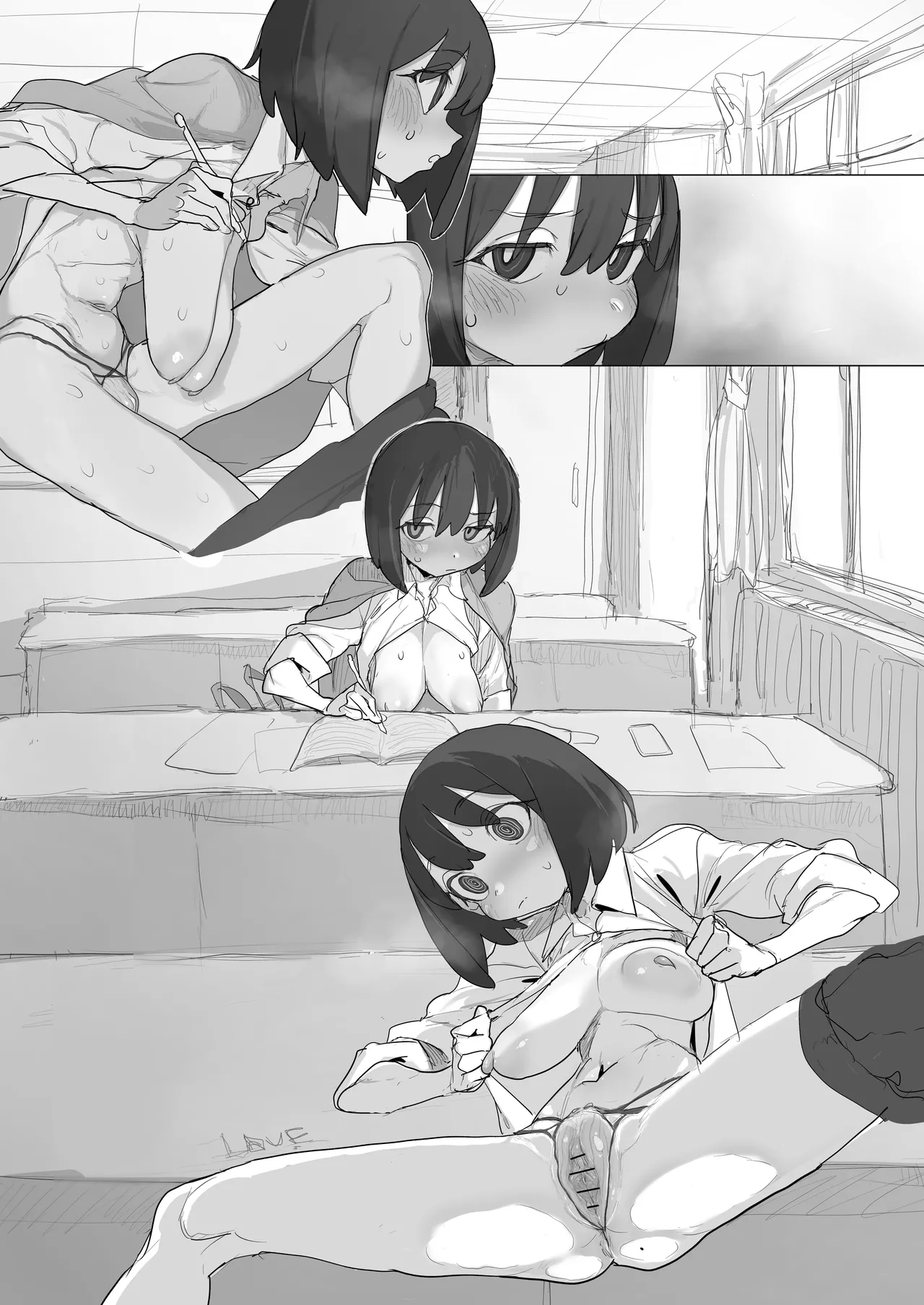 自習室で露出オナの練習してたら友達が来てピンチのルナちゃん page 15 original parody - squirting sweating hentai manga - read online free