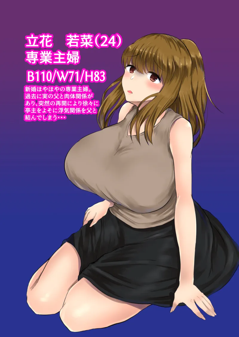Page 2 of [Ryoushi Koubou (HADRON9)] Oyako Haitoku Seikatsu "Dame Tou-san... Watashi ni wa Kekkon shita Bakari no Otto ga..." Saikai shita Chichi to Otto ni Kakurete Kozukuri H Tachibana Wakana Hen