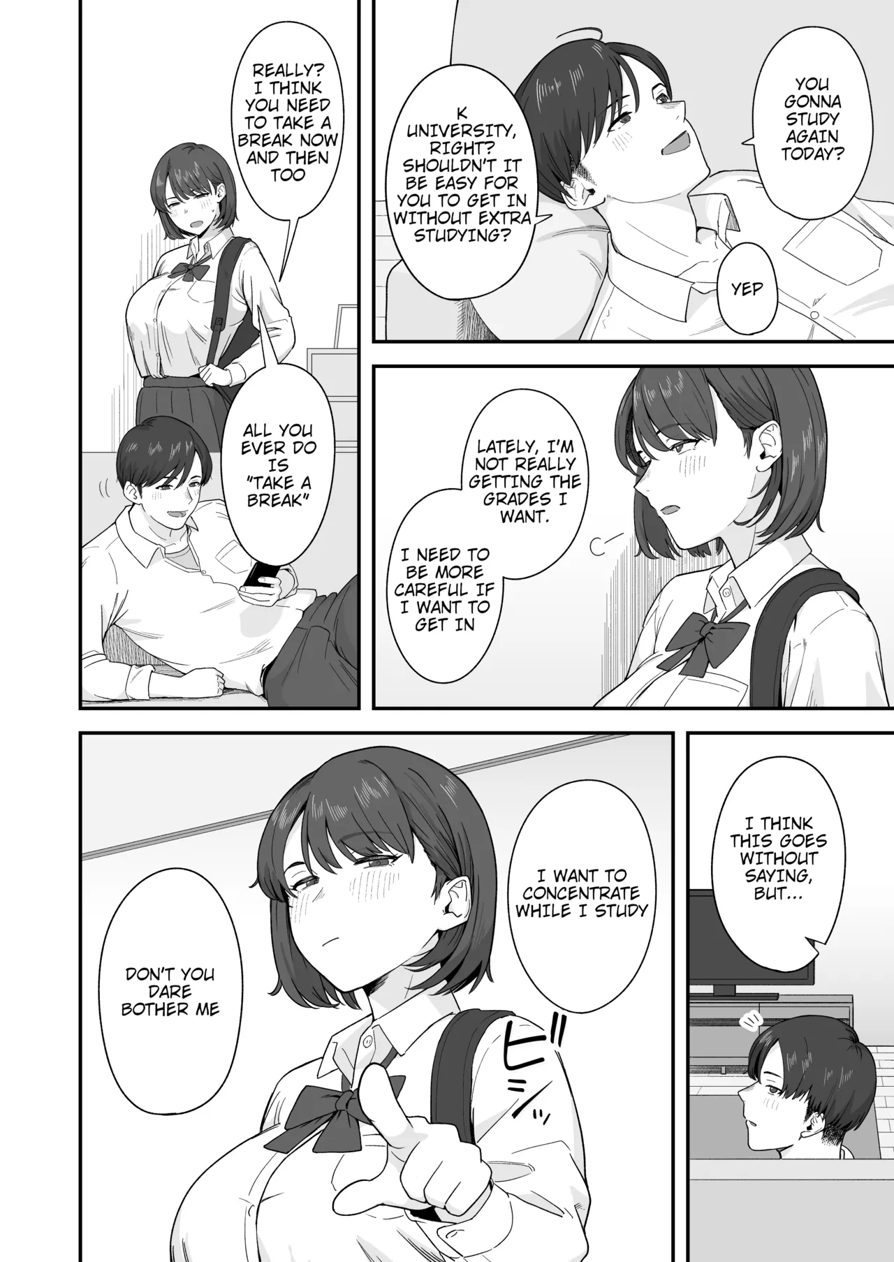 Page 4 of [Natsuzo] Benkyou ni Shuuchuu Shitai Muttsuri na Ane wa, Karada no Aishou Bacchiri na Otouto no Sasoi o Kotowarenai | The Reluctant Sister Who Wants to Focus On Study Can't Resist Temptation From the Brother She Shares Perfect Body Compatibility With [English] [QuickAndDirty]