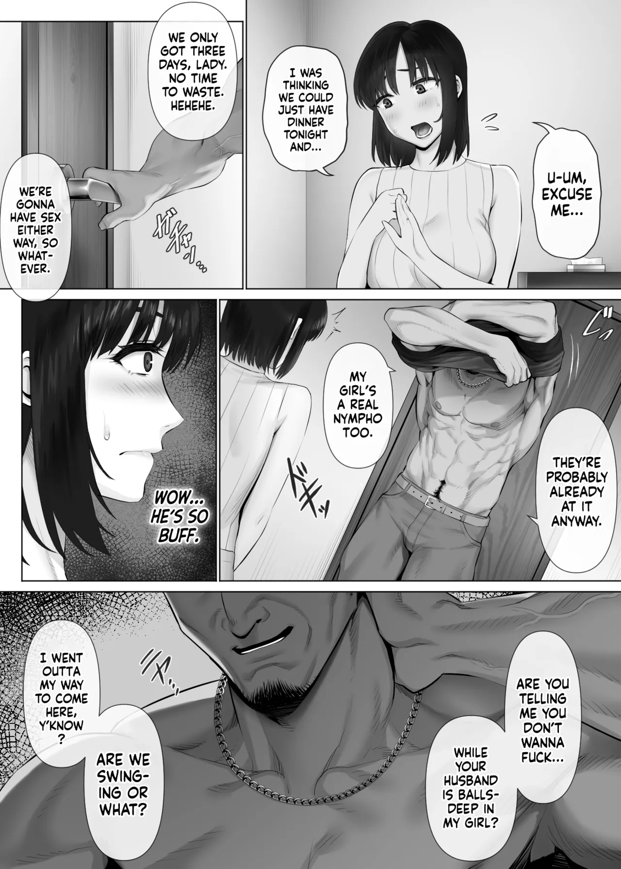 Page 9 of [Mitsumitsu Niku (Hikitogu)] LeveChi na Swapping 2 ~Hatsu Zecchou de Iki Kuruu Tsuma Hen~ | Swinging With the Pros 2: A Housewife's First Orgasm [English] [head empty]