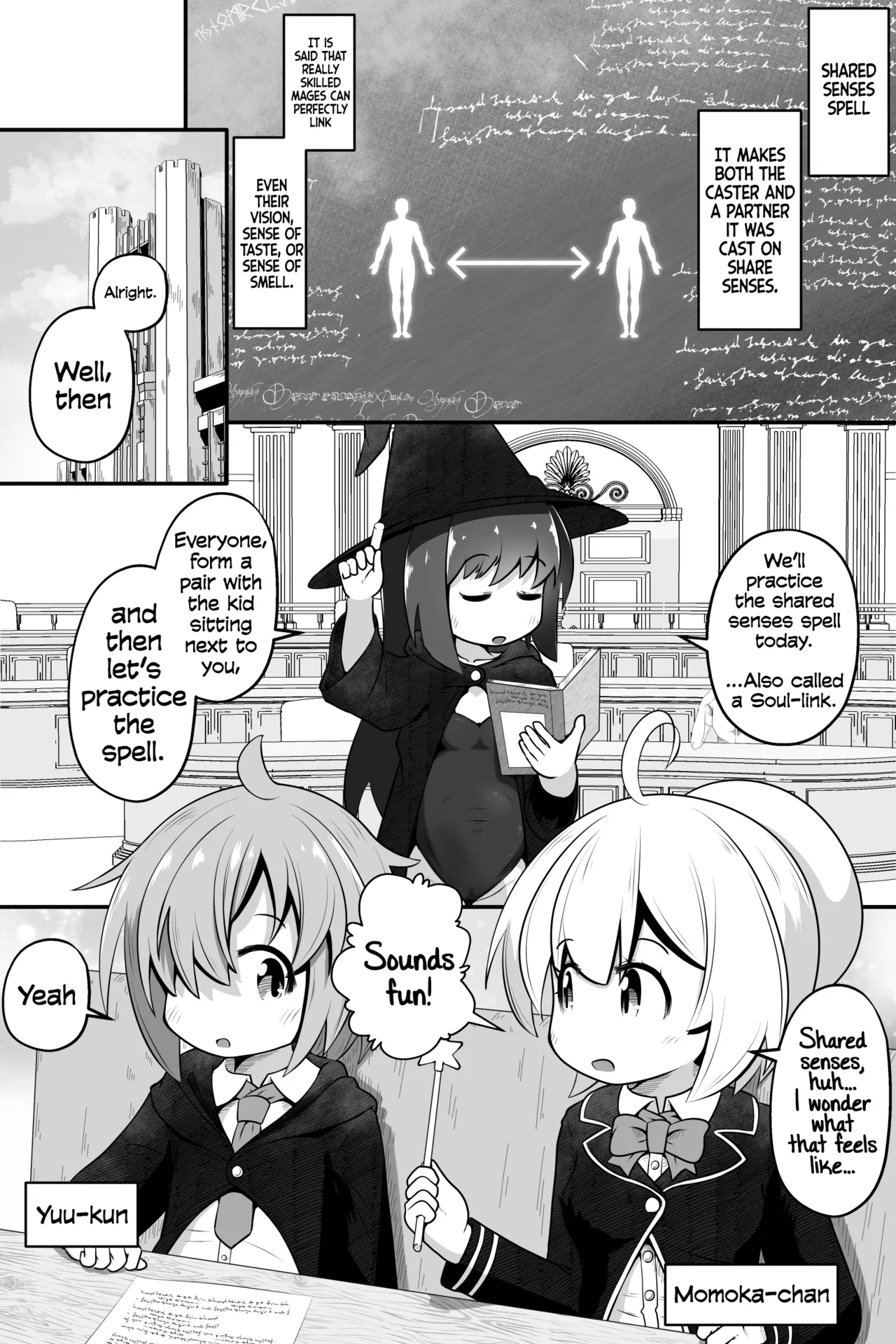 Page 2 of [Ecchi Ecchi Daifuku (Neko Daifuku)] Mahoutsukai no Shounen Shoujo ga Kankaku Kyouyuu Mahou tsukatte Ecchi suru Ohanashi | A Story About a Mage-Student Girl and Boy Using a Shared Senses Spell and Lewding Together [English] [Tabunne Scans]
